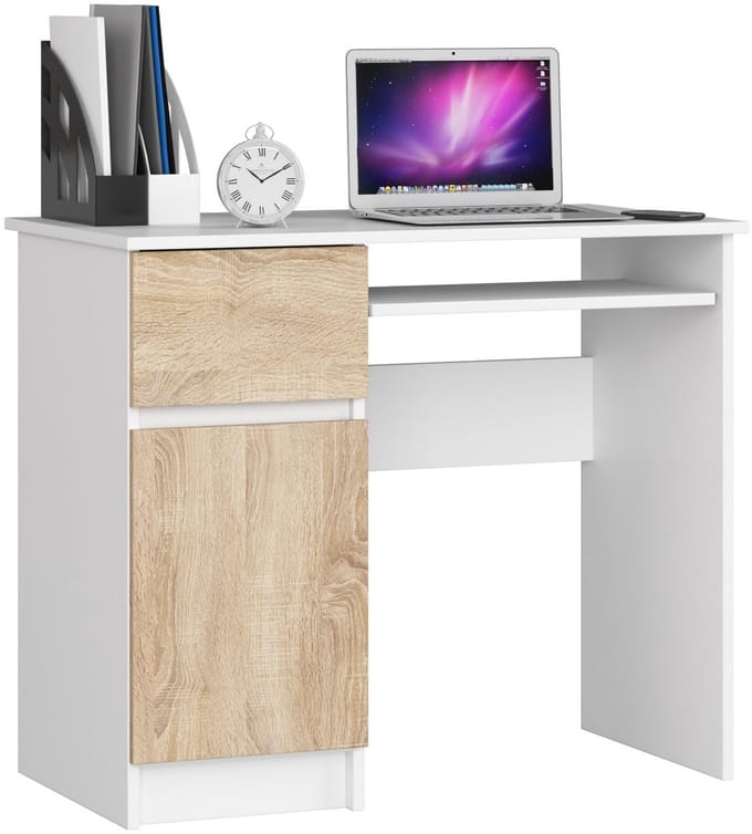 Bureau Links PIKSEL / Computerbureau / Computer Tafel / Bureautafel Rechts / Wit – Sonoma Eik / 90 x 77 x 50 cm