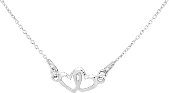 ARLIZI 1324 Ketting Dubbel Hartjes Hanger - Dames - 925 Zilver - 46 cm