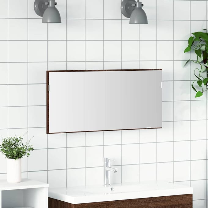 vidaXL - Spiegel - bruin - eikenkleur - 80 - x - 37 - cm - Glas - en - Geengineerd - Hout