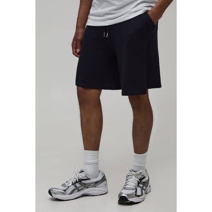 Ontspannen Gebreide Short Met Open Steek En Strepen | Black | Size Medium