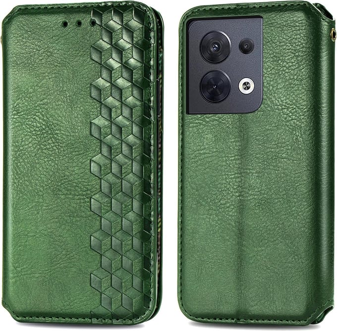 Luxe PU Lederen Ruitpatroon Wallet Case + Screenprotector voor OPPO Reno8 Pro 5G _ Groen