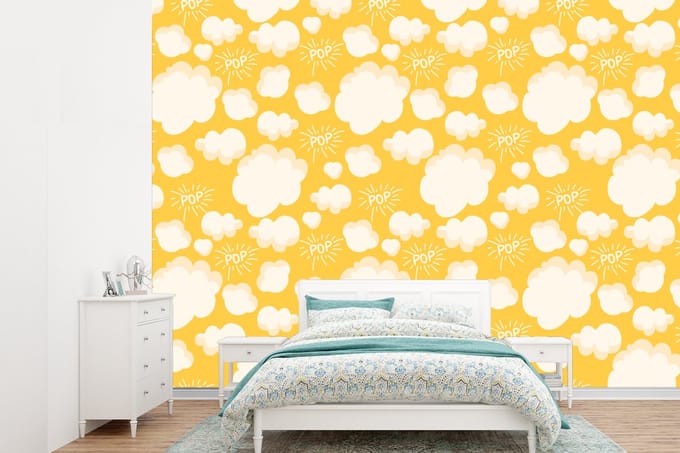 Behang - Fotobehang Popcorn - Quotes - Patronen - Pop - Breedte 385 cm x hoogte 280 cm