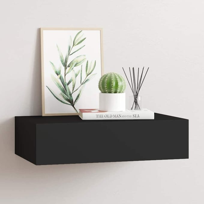 vidaXL - Wandschap - met - lade - 40x23,5x10 - cm - MDF - zwart