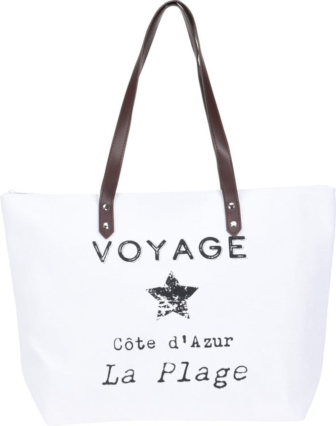Pro Beach Strandtas Bon Voyage - wit - 45 x 34 cm - shopper - boodschappen - polyester