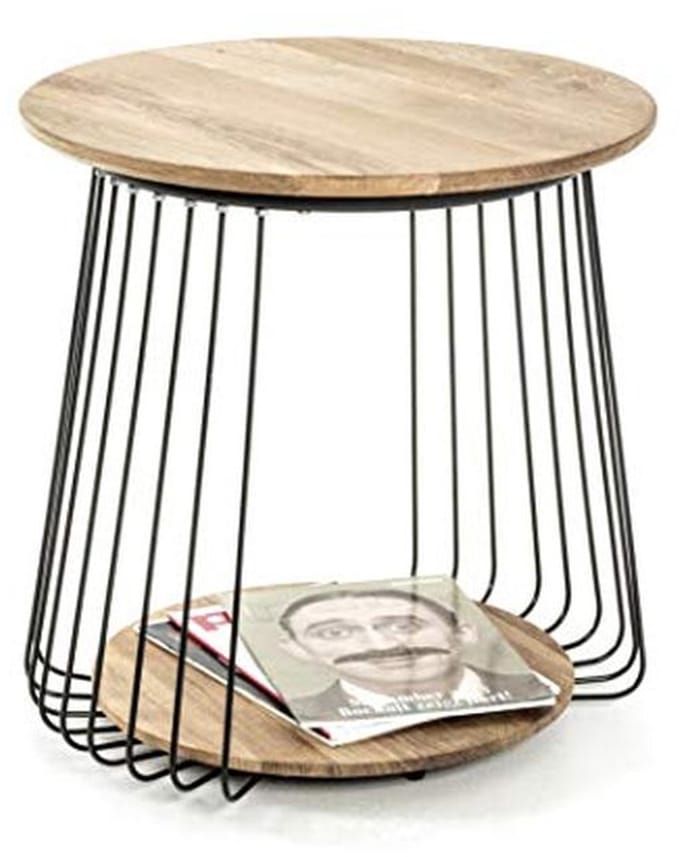 Moderne bijzettafel van eikenhout en metaal - Hoogte: 52 cm, Ø 50 cm