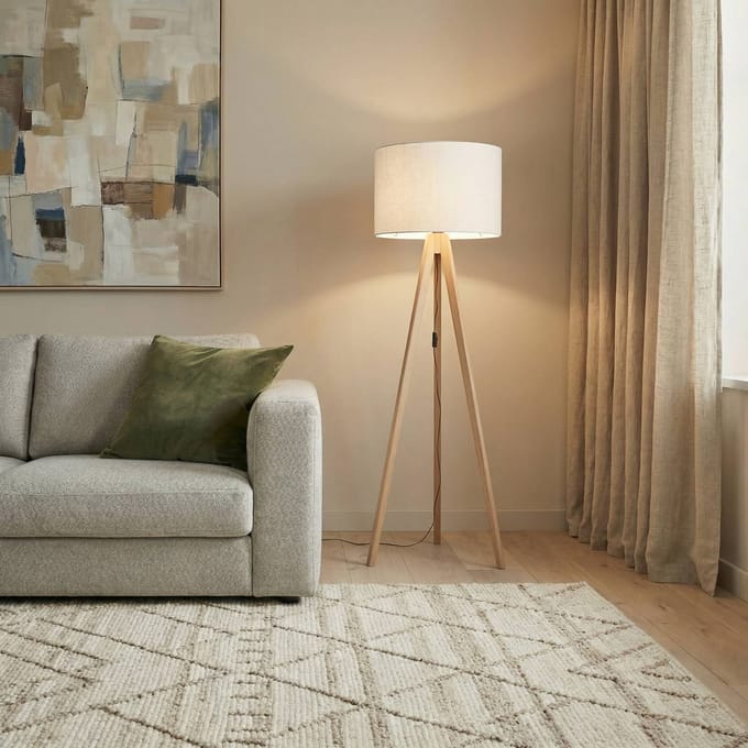 TK Lighting Vloerlamp Grand, crème/dennenhout, hoogte 145 cm, E27