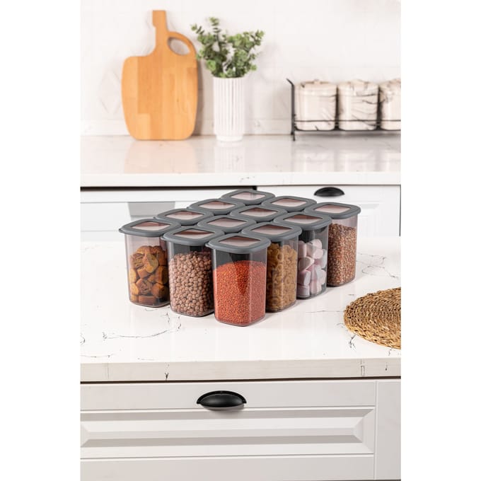 Asir opbergboxset (12 stuks) – antraciet – 10 x 16,5 x 10 cm