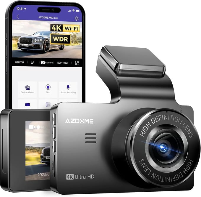 AZDome M63 Lite 1CH dashcam - Ultra 4K resolutie - Wifi - Parkeermodus - 3,0 inch IPS lcd - dashcam voor auto