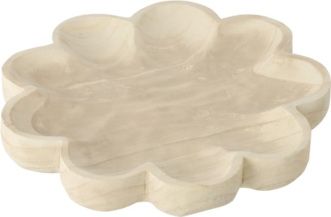 J-Line decoratie Plateau Bloem - hout - wit - large