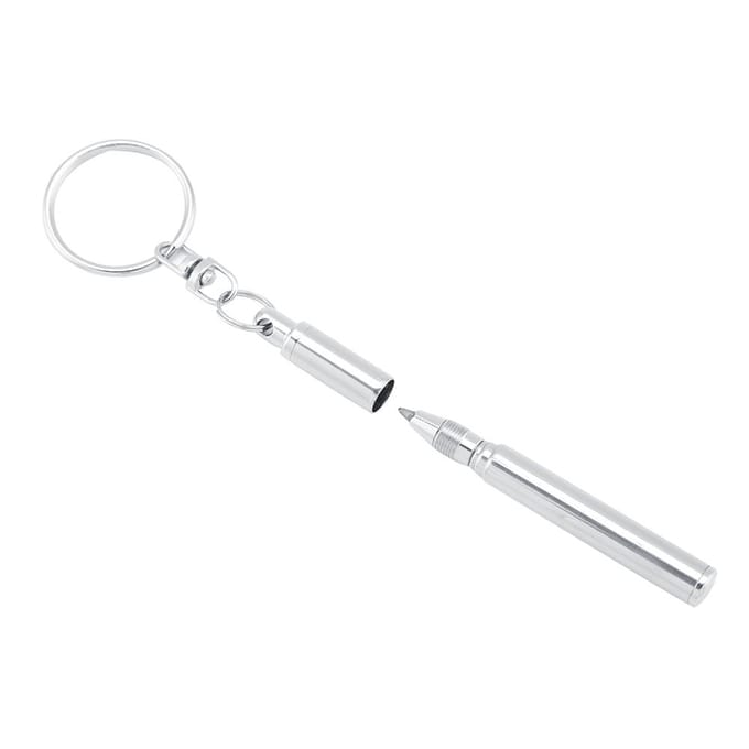 2 in 1 Multifunctionele Draagbare Roestvrijstalen Telescopische Uitschuifbare Sleutelhanger Pen white