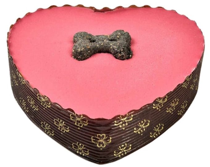 Hondenfeesttaart 10cm The Barking Bakery - Roze Hart met Yoghurt Topping - Inclusief Kaars