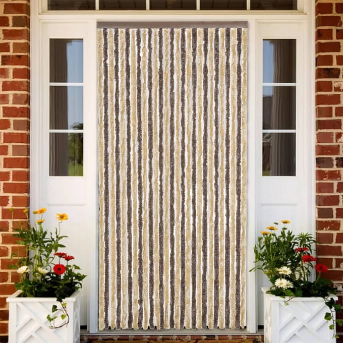 vidaXL - Vliegengordijn - 118x220 - cm - chenille - donkerbruin - en - beige