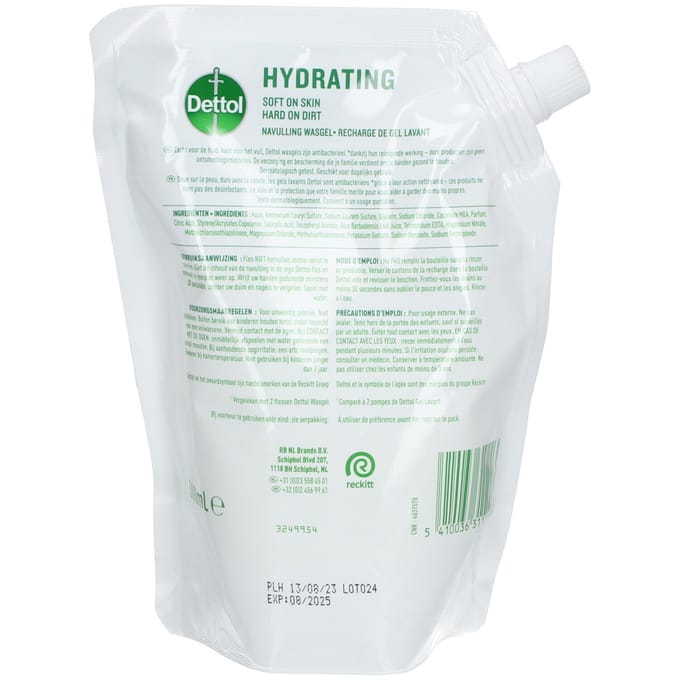 Dettol Hydrating Wasgel Antibacterieel Aloë Vera Navulling 500 Zeep