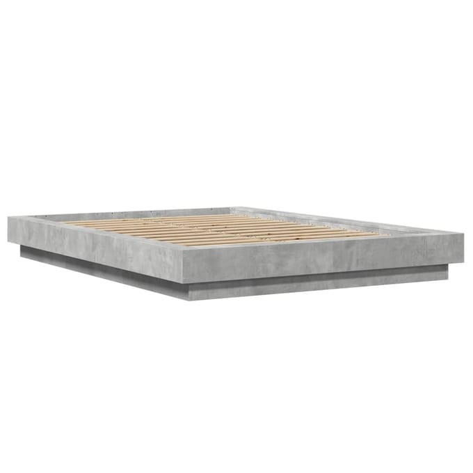vidaXL - Bedframe - met - LED-verlichting - bewerkt - hout - betongrijs - 120x190 - cm
