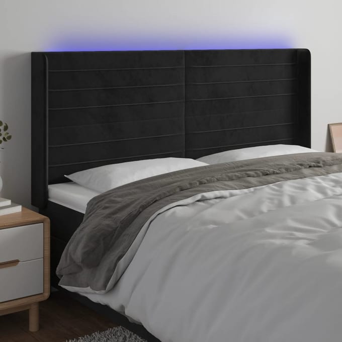 vidaXL - Hoofdbord - LED - 163x16x118/128 - cm - fluweel - zwart