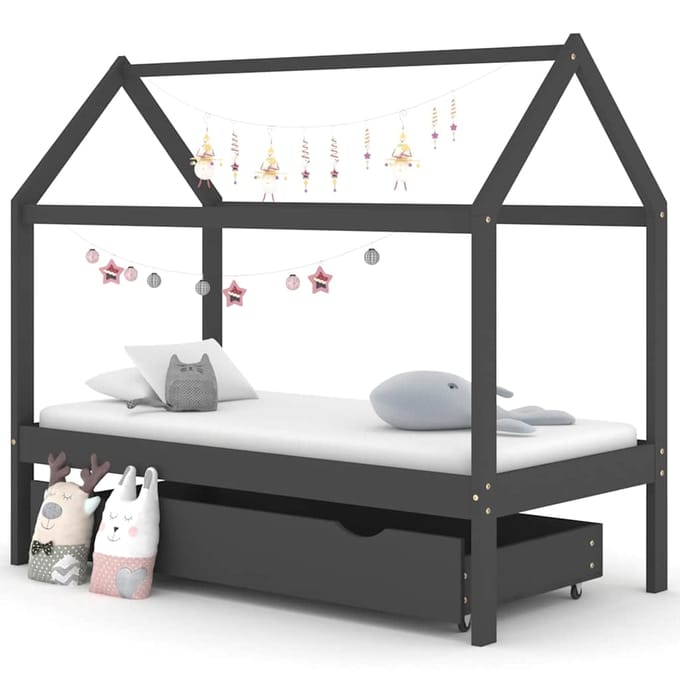 vidaXL - Kinderbedframe - met - lade - grenenhout - donkergrijs - 80x160 - cm