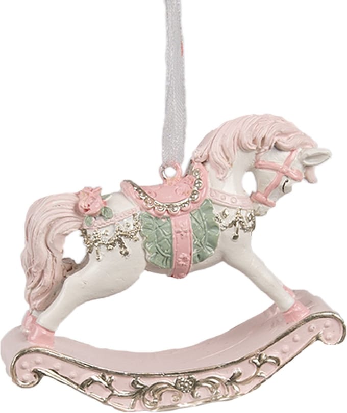 Clayre & Eef Kersthanger Hobbelpaard 8x2x7 cm Roze Kunststof