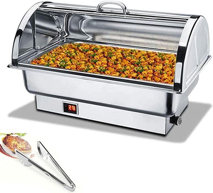 Elektrische Voedselwarmer - Buffetserver Warmhoud - Feesten Buffet - Instelbare Temperatuur - 9 Liter Inhoud - Zilverkleurig