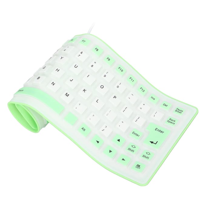 Clavier en silicone, conception entièrement scellée, léger, portable, silencieux, doux et confortable, filaire USB vert