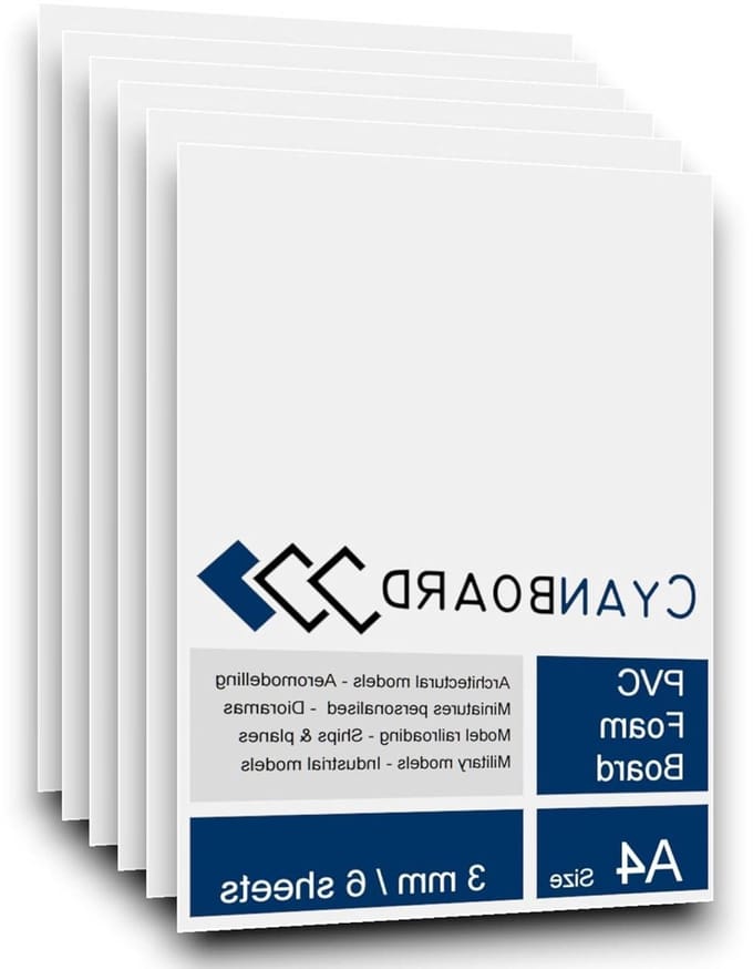 6 platen van geëxpandeerd pvc, 3 mm, A4 (297 x 210 mm), wit mat, geschuimd pvc.