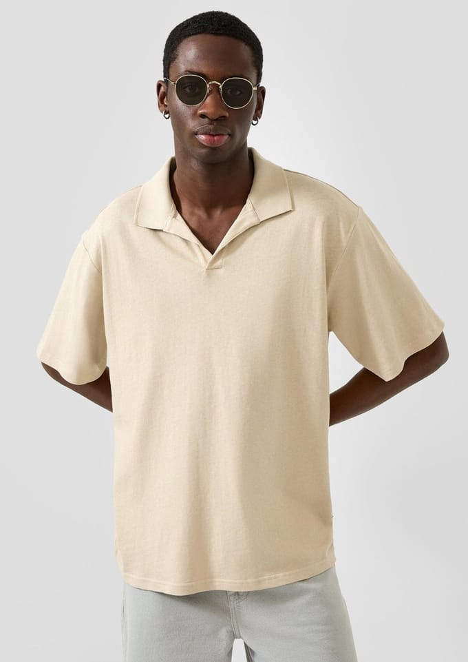 Polo van gemengd linnen jersey QS