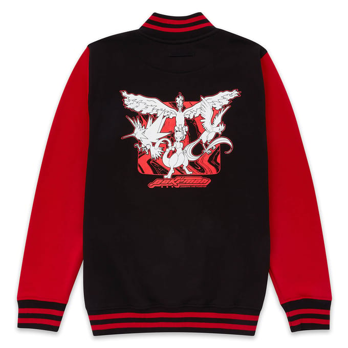 Pokémon Kanto Legendary Embroidered Unisex Varsity Jas - Zwart - M