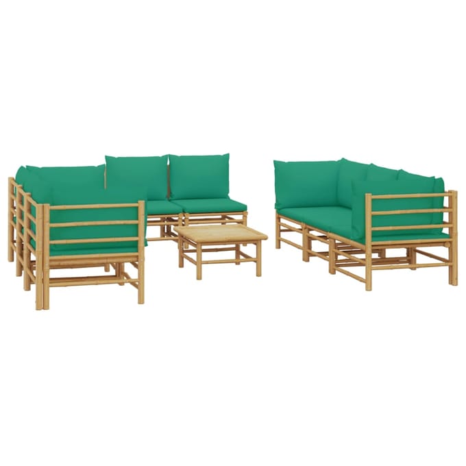vidaXL - 9-delige - Loungeset - met - kussens - bamboe - groen