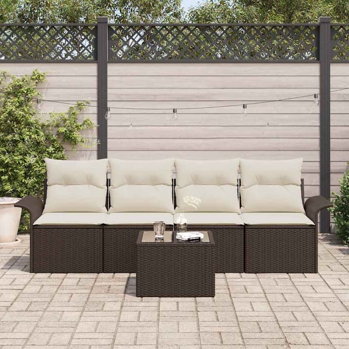 vidaXL - Tuinbank - Set - 5 - st - Bruin - en - Crème - poly - rattan