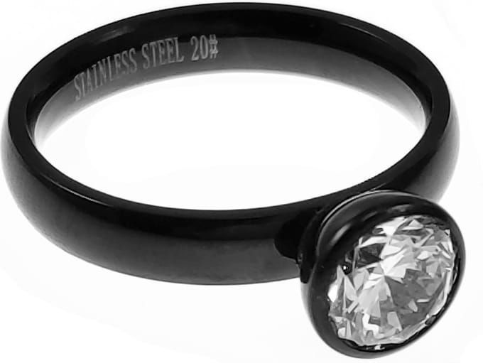 Dames Ring met Zirkonia-Schroefelement - Zwarte Stalen