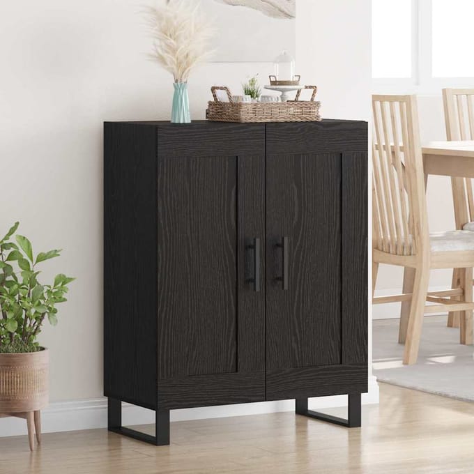 vidaXL Dressoir Zwart Eiken 69,5 x 34 x 90 cm Gemonteerd hout en ijzer