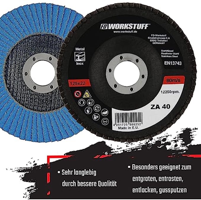 Fd-Workstuff Professional impeller discs blue 20 pieces 125 mm Mixpack (each 5 x grit 40/60/80/120) Inox sanding discs - ShopVlot