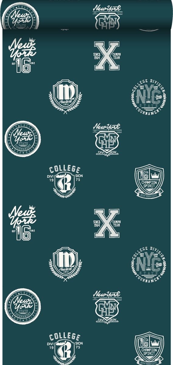 ESTAhome behang school emblemen donkergroen - 53 cm x 10.05 m - 138825