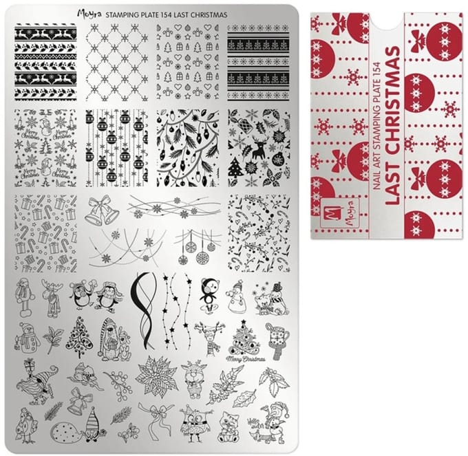 Moyra Stamping Plate 154 LAST CHRISTMAS met Try out Sheet