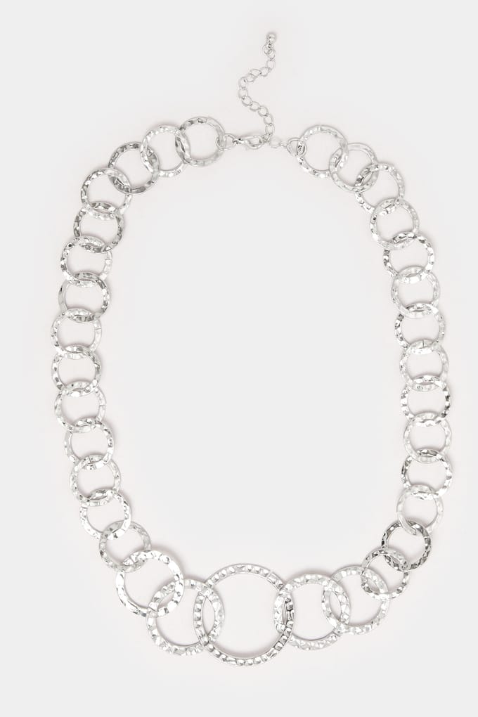 Yours Statement Ketting Met Gehamerde Ronde Schakels In Zilversize One Size