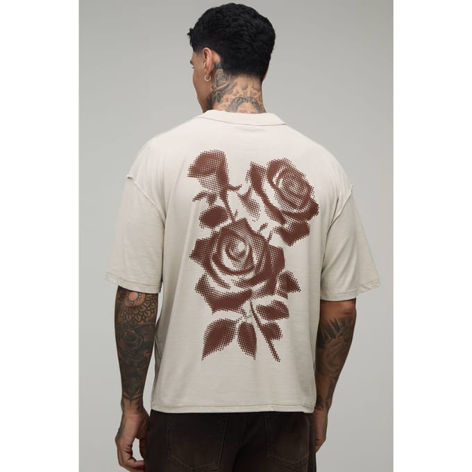 Tall Stone Oversized Boxy T-shirt Met Zichtbare Naden En Gestippelde Bloemenprint | Size Medium