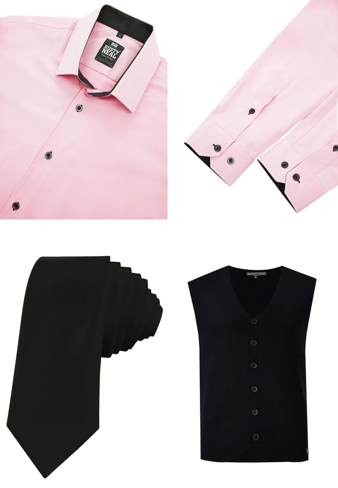Driedelig pak met overhemd, vest en stropdas