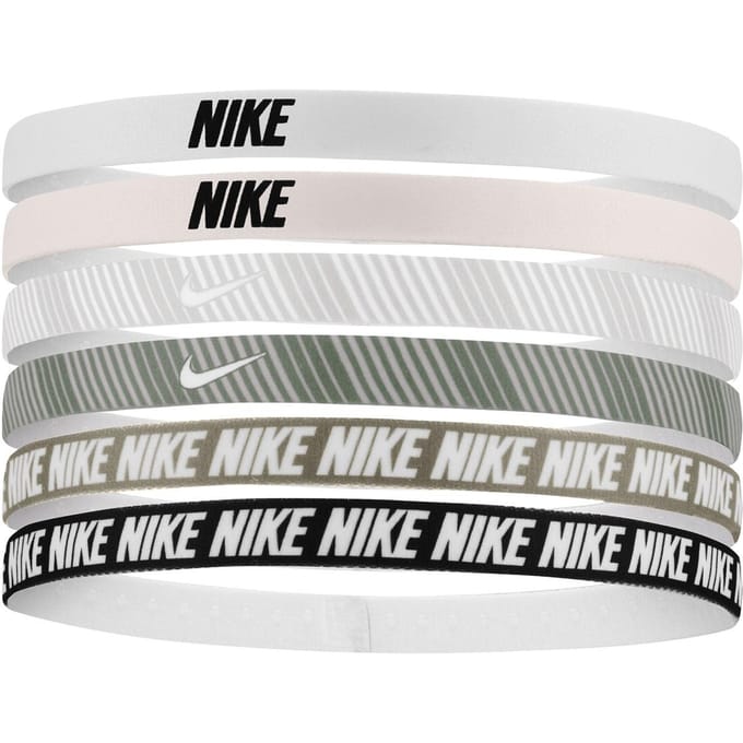 Nike Classieke Gedrukte Flexibele Haarband (Verpakking van 6) (Wit/Roze)