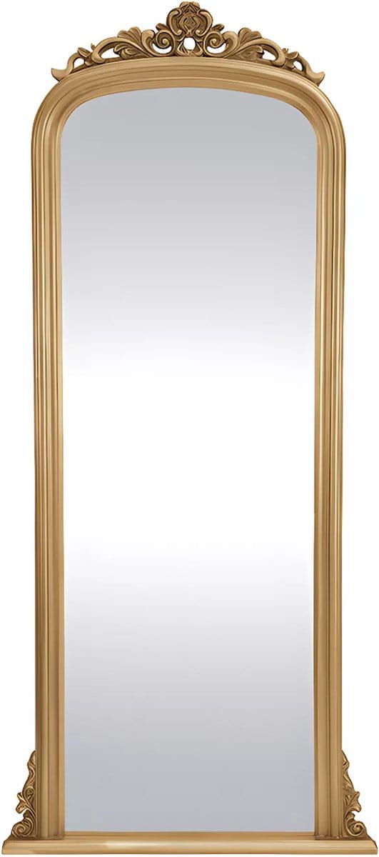 Vente-unique Grote spiegel van paulowniahout met sierlijsten - H.180 cm - Goud - MERRY