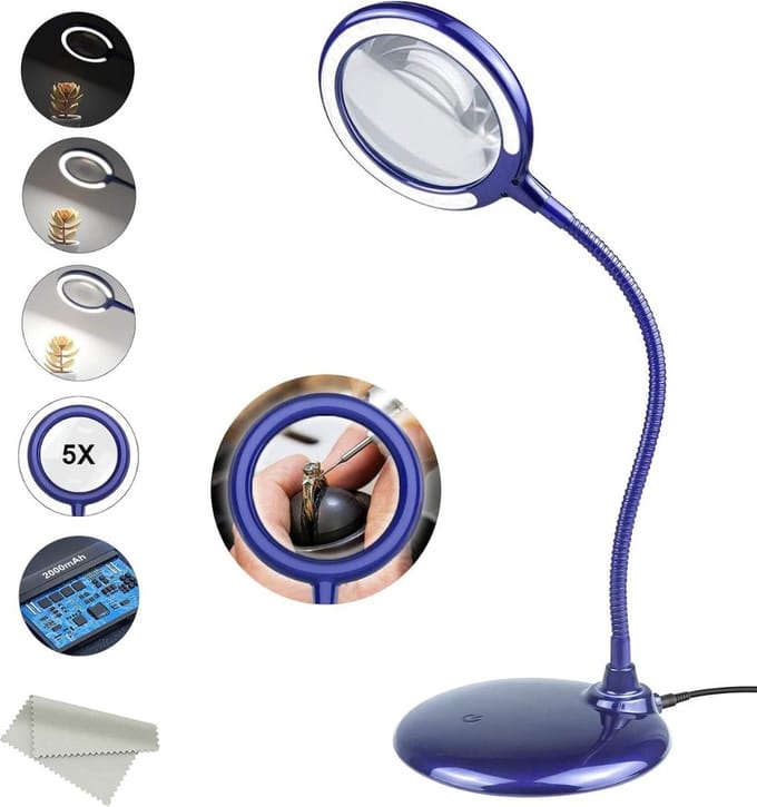 VELTRR® Vergrootglas Met Verlichting - Loeplamp met Led Verlichting - Blauw