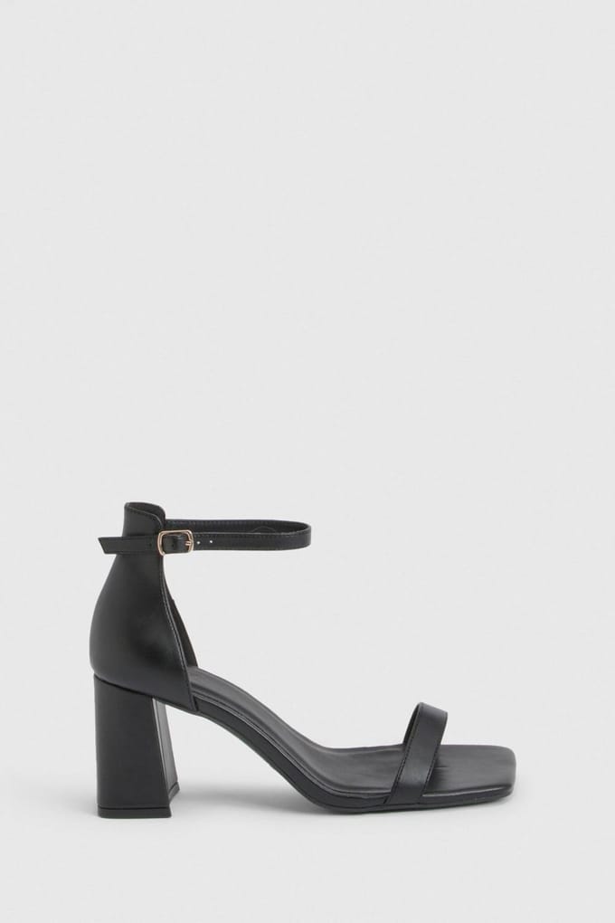 boohoo Dames Brede Pasvorm Mid Blokhak 2-delige Hakken | Black | Maat: 7