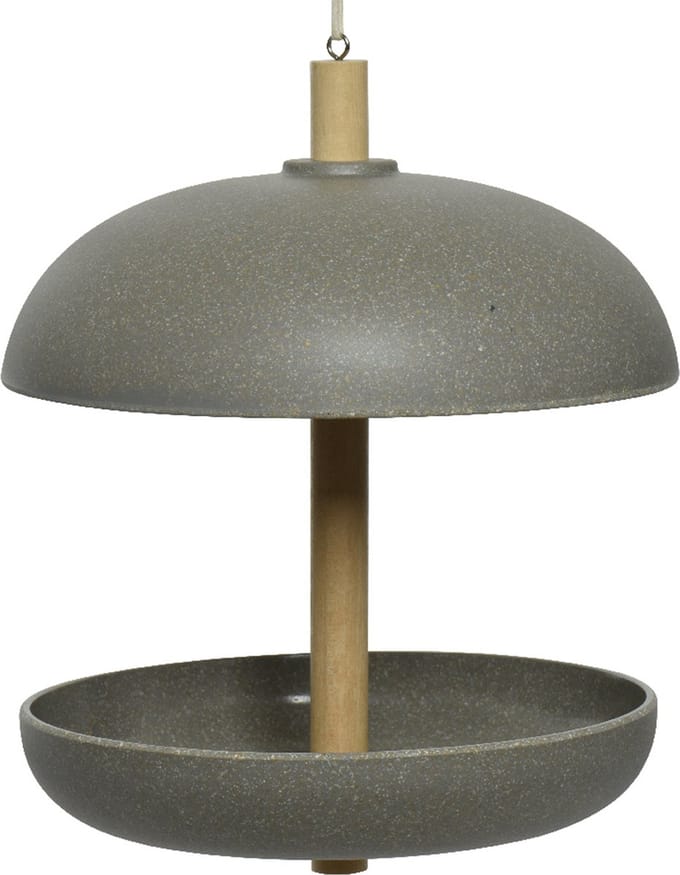 Decoris Vogel voedersilo hangend - bamboe hout - antraciet grijs - 21 x 25 cm