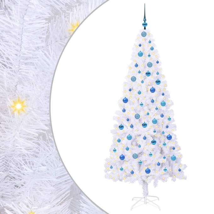 vidaXL - Kunstkerstboom - met - 300 - LED - Wit - 210 - cm - PVC - en - Staal