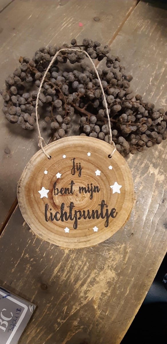 Boomschijf - Hout - Jij bent mijn lichtpuntje - hangend