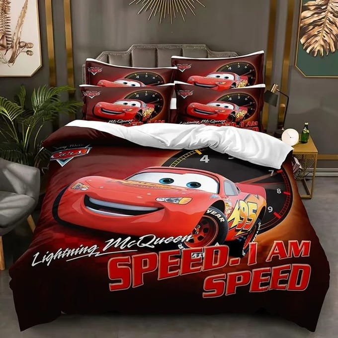 Parure de lit Dessin Animé Voitures Housse de couette Flash McQueen Linge de lit pour garçon Cadeau pour Enfants AU Double(180*210cm)3pcs