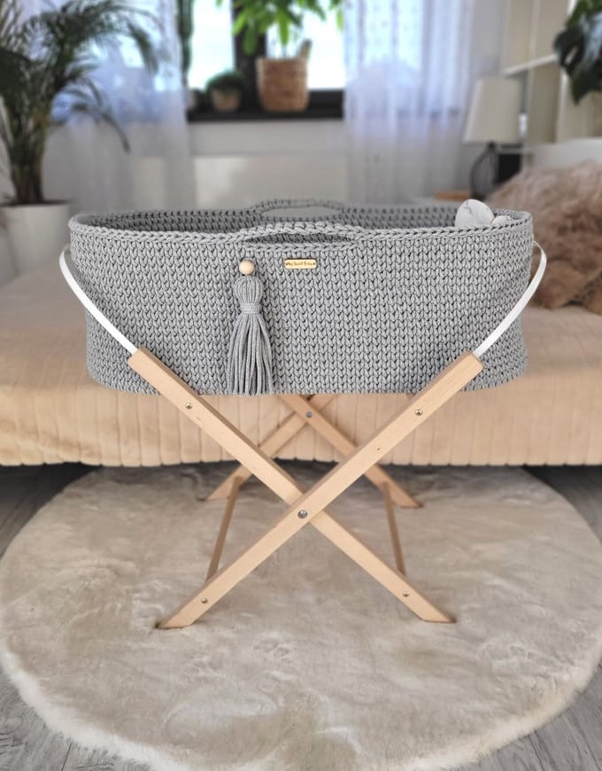 Moses mand BOHO Handgemaakt met standaard - grijs