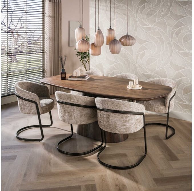 Eettafel Jade Deens ovaal acaciahout 215x105x77 cm - Bruin - Japandi