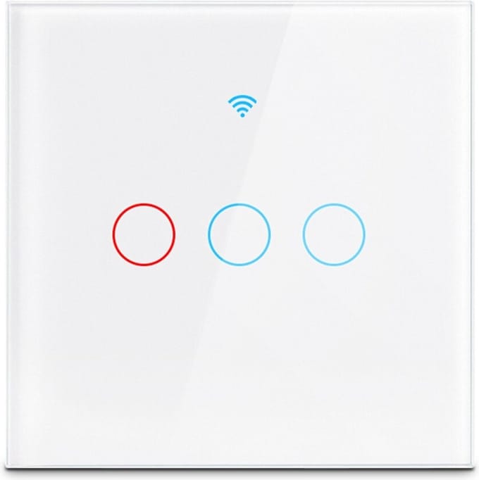 TechU™ Touchscreen Wandschakelaar 3 Knoppen – Wit – Wifi & App – Voice Control met Google Home & Amazon Alexa – 8.5*8.5 cm – Timer Instellen – Hard glaspaneel – Waterdicht