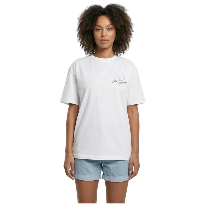 Urban Classics - Heart Logo Loose Dames Tshirt - S - Wit