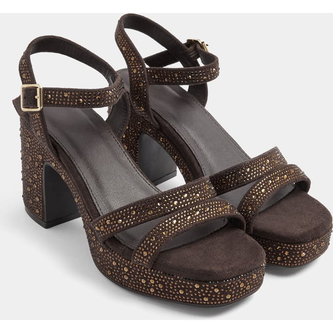 Yours Chocoladebruine Sandalen Met Diamanthak In Brede Epasvormsize 39E