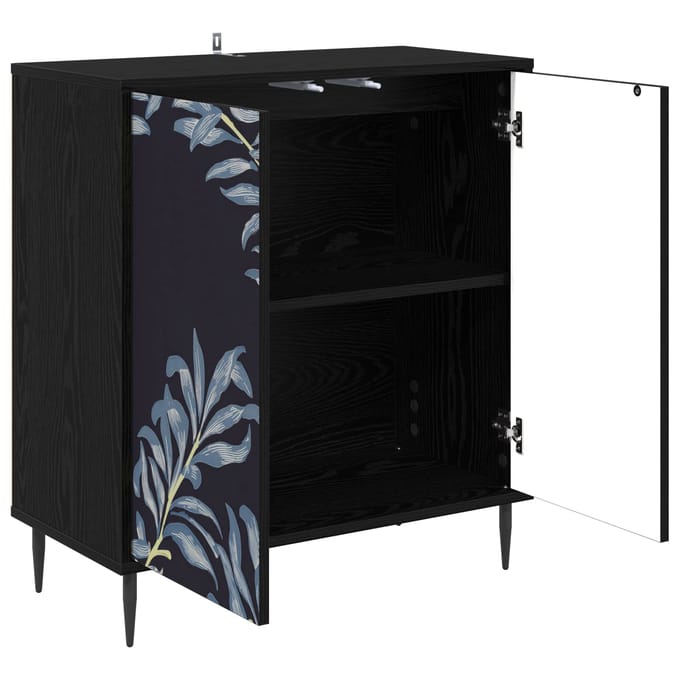 vidaXL - Dressoir - DOKKUM - Zwart - eiken - 69 - x - 33 - x - 76 - cm - Bewerkt - hout